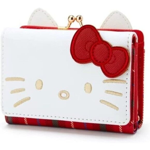 Hello Kitty Red & White Plaid Trifold Coin Purse Wallet – Cute Cartoon Design - Picture 1 of 4